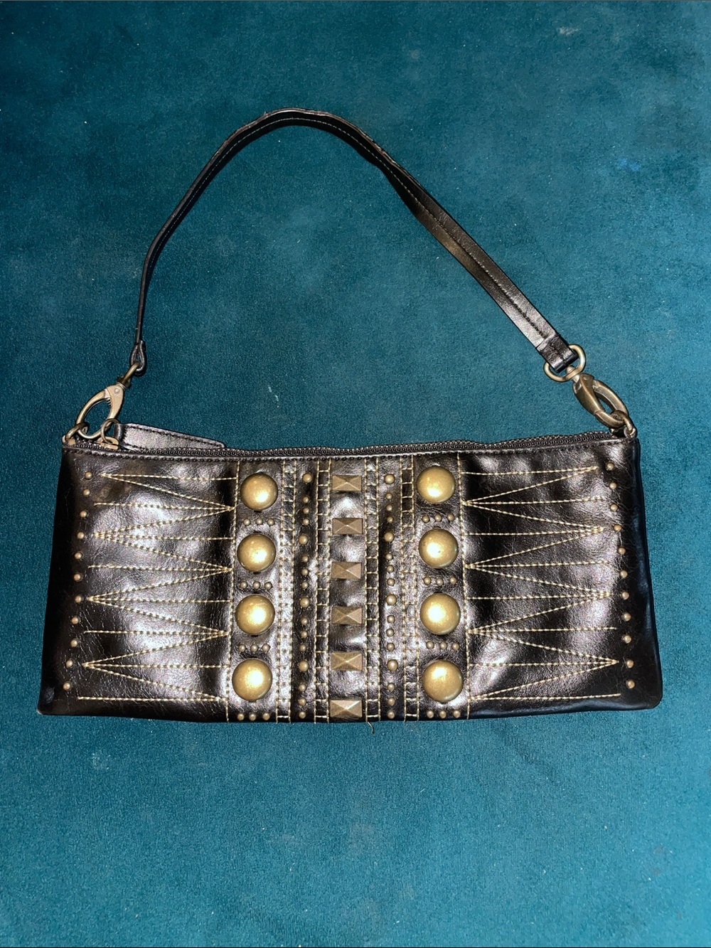BCBGirls Black Leather Clutch with Gold Stud Detailing